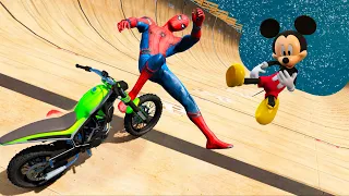 GTA 5 Spiderman vs Mickey Crazy Moto Parkour Jumps/Fails (Euphoria physics Funny Moments)