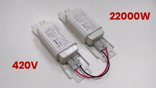 I make 220v 22KW amazing electric generator from 420V Electric Ballast light bulb Magnet transformer