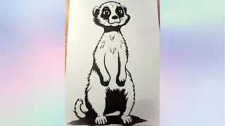 How to draw a Meerkat. Easy Meerkat drawing tutorial.