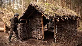 Viking House with Grass Roof: Full Bushcraft Shelter Build with Hand Tools