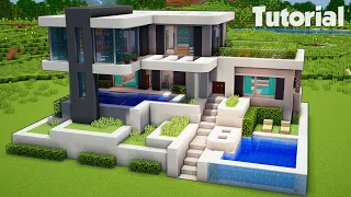 Minecraft: How to Build a Modern House Tutorial (Easy) #27 Interior in Description!