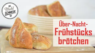 Über Nacht FRÜHSTÜCKSBRÖTCHEN // Brötchen ohne Kneten über Nacht // Brötchen mit langer Teigführung