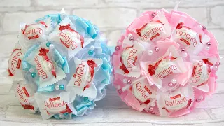 How to make a mini Bouquet of Raffaello. Detailed master class. Bouquet packaging in organza