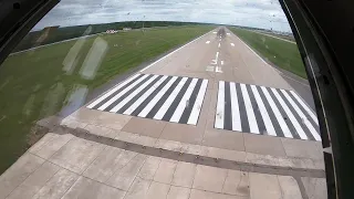 IL-76 navigator's cabin - decline, lowpass over runway, turning around, landing and taxiing