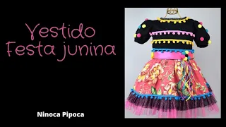 VESTIDO FESTA JUNINA INFANTIL LUXO POMPOM