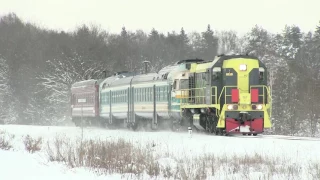 Тепловоз ТЭМ18+дизель-поезд ДР1А+путемер 5 / Locomotive+DMU+track measurement car 5