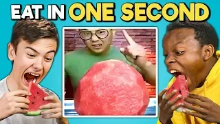 Try To Eat In 1 Second Challenge (Speed Eating) | Teens & College Kids Vs. Food