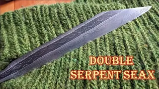 Forging damascus double serpent seax blade. Knife making.