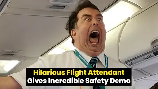 Flight attendant performs funniest safety routine