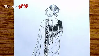 How to draw a Beautiful Traditional Girl Back Side Very Easy || Saree Drawing || Girl Drawing