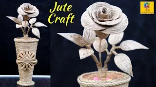 DIY Jute Flower Vase with Flower | Jute Rose Flower Making Craft | Jute Craft Decoration Design