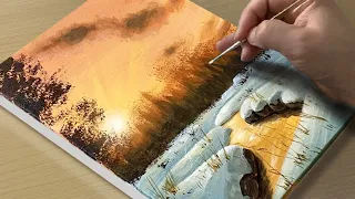 Snowy Winter Landscape Acrylic Painting / Painting for Beginners