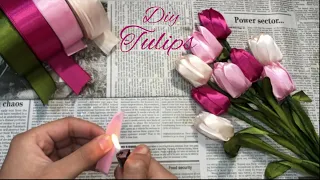 How To Make Satin Ribbon Tulips Flowers | Flower making tutorial | satin ribbon flowers Easy