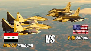 4 US F-16 Fighting Falcon vs 12 Syrian MIG-29A - DCS WORLD