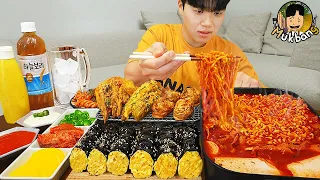 ASMR MUKBANG | fire noodle ramyeon, kimbap, kimchi recipe ! eating