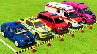 TRANSPORTING DACIA, VOLKSWAGEN POLICE CARS & MERCEDES AMBULANCE EMERGENCY WITH MAN TRUCKS ! FS22