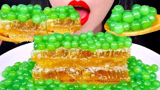 ASMR HONEYCOMB & GREEN TAPIOCA PEARLS 벌집꿀, 타피오카펄 먹방 咀嚼音 ハニカム, タピオカ EATING SOUNDS MUKBANG