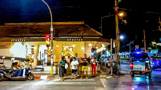 Tha Phae Gate Night City Walk in Chiang Mai in Historical Center, Thailand in 4K