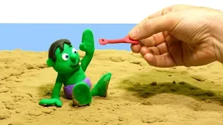 DibusYmas Beach sand castle 💕Superhero Play Doh Stop motion cartoons for kids