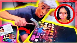 DESTROYING my little sisters James Charles palette *she cries