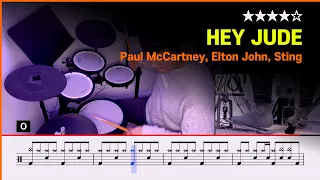 [Lv.14] Hey Jude -  Paul McCartney, Elton John, Sting (★★★★☆) Pop Drum Cover with Sheet Music