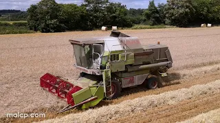 4Kᵁᴴᴰ Harvest 2023: Claas Dominator 88S cutting barley in Ekye, Suffolk. NH tractors, Rollant baler