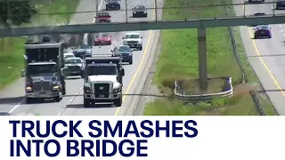 Raw video: Truck smashes into Hwy 62 pedestrian bridge | FOX 9