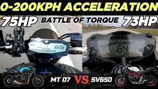 Yamaha MT 07 🆚️ Suzuki SV650 | 0-200kph Acceleration | Top Speed Attempt 🔥