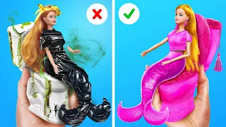 TRANSFORMACIÓN DE BARBIE SIRENA 🧜‍♀️ Manualidades en Miniatura e Ideas de Bricolaje por YOWZA