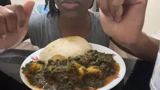 ASMR AFRICAN FOOD MUKBANG POUNDED YAM FUFU WITH SPINACH SOUP