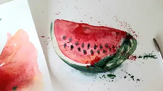 Акварель для начинающих. Как нарисовать кусочек арбуза 🍉