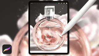 Realistic CHANEL Perfume bottle with Flower background | iPad Procreate drawing