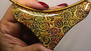 "Golden Spirals" On Polymer Clay - Simple Mokume Gane With Skinner Blend And Mica Powder Technique