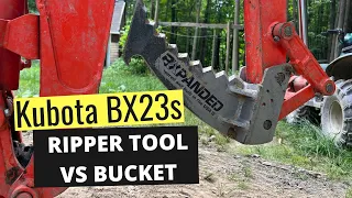 BX23s Kubota Backhoe Bucket vs Ripper Tool on Tree Stumps