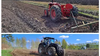 Valtra S394 ja Valmet 359D äestystä