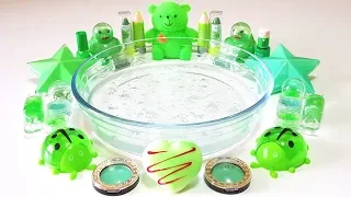 Special Series "Green Slime" Mixing Makeup and Random Things into Clear Slime