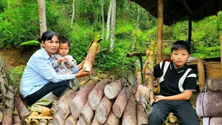 Harvesting bamboo shoots and selling them with my 2 children: A busy day in the garden