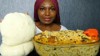 Asmr mukbang delicious bitterleaf egusi soup with mashed potato fufu