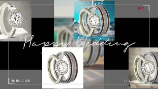 10KW Moissanite, Diamond, Meteorite Engagement Ring and Men's Tulipwood, Meteorite Titanium Ring