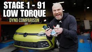 STAGE 1 - 91 OCTANE - LOW TORQUE - DYNO COMPARISON - VW MK8 GTI