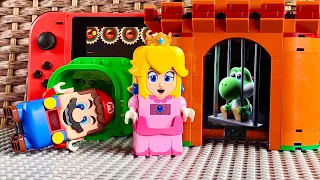 Lego Mario battles Bowser on Nintendo Switch to save Yoshi. Princess Peach helps! #legomario
