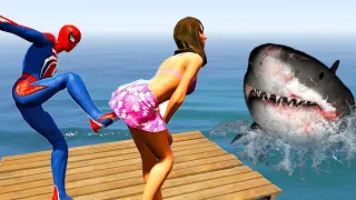 GTA 5 Epic Ragdolls | MEGALODON vs SPIDERMAN Jumps/Fails ep.48 (Funny Moments)