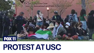 Pro-Palestine protesters getting arrested one by one at USC