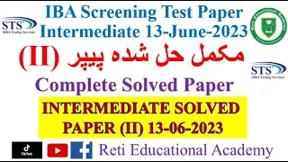 STS IBA Screening Test Intermediate Category Complete Solved Paper 13 6 2023 STS Complete Paper