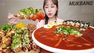 SUB) SPICY YUPKI TTEOKBOKKI 🔥 WITH TAKOYAKI KIMBAP REAL SOUND ASMR MUKBANG