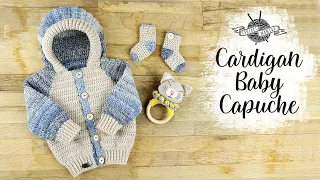 CARDIGAN à capuche au crochet pour bébé toutes les tailles