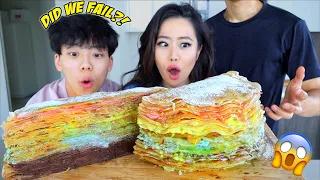 100 LAYER RAINBOW CREPE CAKE!! COOKING CHALLENGE