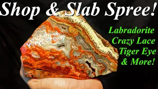 Rock Shed Shop & Slab! Cutting Fantastic Labradorite, Tiger Eye, Lace Agate, Fossil Coral, & More!!!