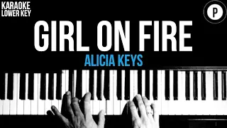 Alicia Keys - Girl On Fire Karaoke SLOWER Acoustic Piano Instrumental Cover Lyrics LOWER KEY