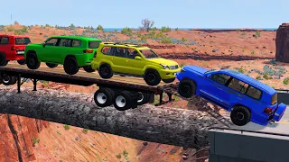 Flatbed Trailer Toyota LC Cars Transportation with Truck - Pothole vs Car #6- BeamNG.Drive